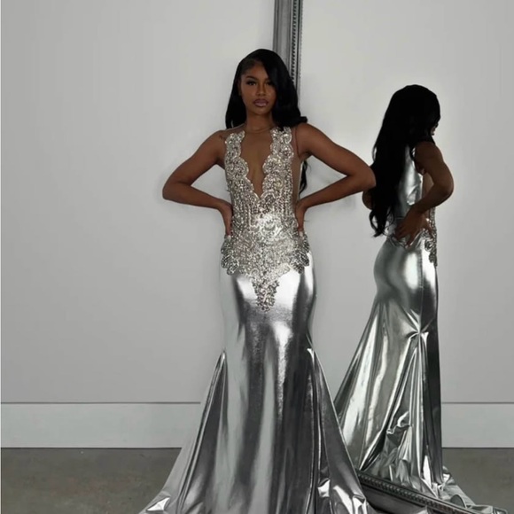 Elegant Silver Evening Gown